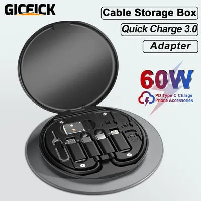 PD 60W Multifunctional USB Type C Data Cable Set Fast Charging For IPhone Xiaomi Charger Storage Box