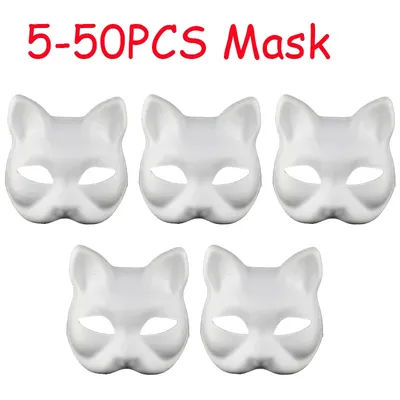 5/10/20/30/50PC White Halloween Paper Mache Masks Unpainted Therian Mask Cats Hand Painted Blank Paper Masks Cat Masks Fox Masks