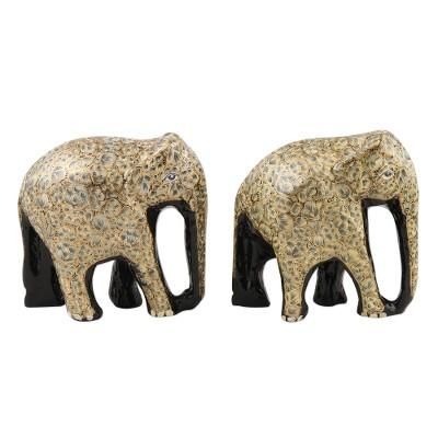 Bond of Friendship in Grey,'Papier Mache and Wood Elephant Statuettes (Pair)'