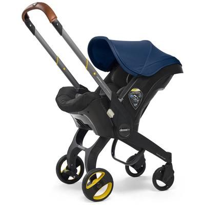 Doona+ Infant Car Seat & Stroller with Handlebar Cover Bundle - Royal Blue / Brown Leather