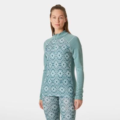Helly Hansen Women's Lifa Merino Midweight Graphic 1/2 Zip Base Layer Green XL