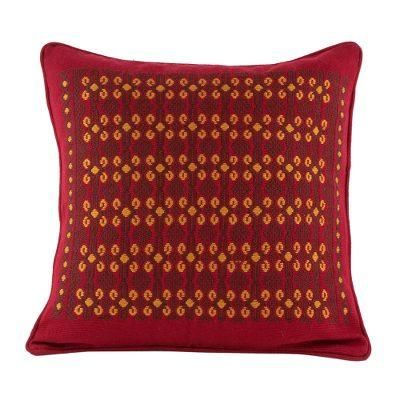 Sacred Shapes,'Red Cotton Cushion Cover with Geometric Motifs'