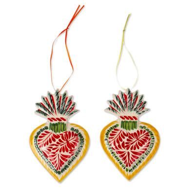 Sacred Hearts,'Hand-Painted Ceramic Sacred Heart Ornament Pair'