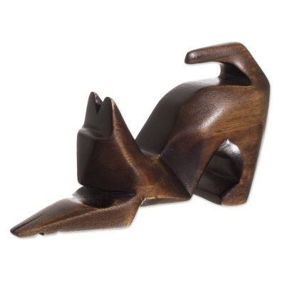 Simple Cat,'Hand-Carved Cedar Wood Cat Figurine from Peru'