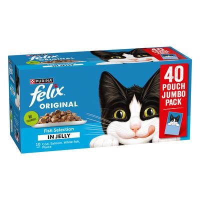 40x85g Fish Selection Pouches in Jelly Felix Wet Cat Food