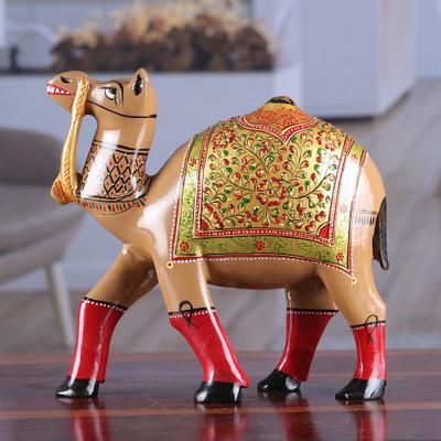 Desert Majesty,'Traditional Hand-Painted Kadam Wood Camel Sculpture'