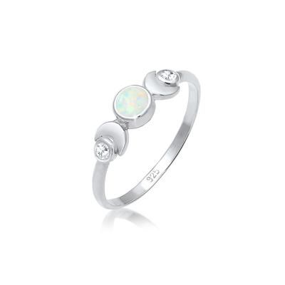 Elli - Mezzaluna in Astro Vintage Design con Opale e Zirconia in argento sterling 925 Anelli 1 pieces female