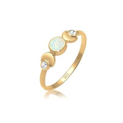 Elli - Mezzaluna in Astro Vintage Design con Opale e Zirconia in argento sterling 925 Anelli 1 pieces female