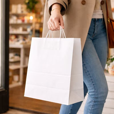 White Paper Merchandise Handle Bags 10 5/8" x 5 1/2" x 13" 50 Pack GMB6W