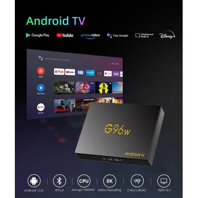 Smart Andriod13 TV Box 8K Ultra HD Google Assistant Amlogic S905W2 Quadcore Streaming Media Player 4GB128GB Netflix Youtube G96W