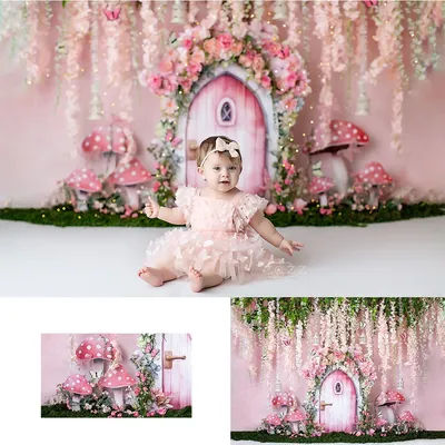Floral Fairy Door Backdrops Kids Girl Photography Child Baby Spring Garden Butterfly Mushroom