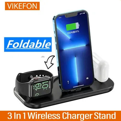 Supporto per caricabatterie Wireless 3 In 1 per iPhone 14 13 12 11 X XR 8 Apple Watch Dock Station di ricarica rapida per Airpods Pro IWatch 8 7