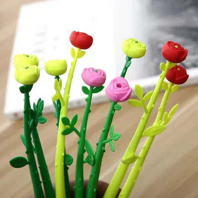 1 Piece Creative Cute Kawaii Rose Flower Gel Pen Plant Decoration Stationery School Office Supply Pretty Lovely Ellen Brook
