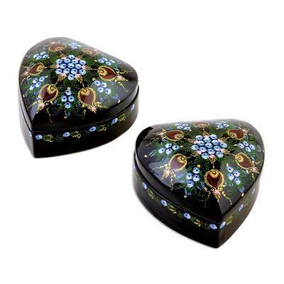 Lacquered wood boxes, 'Our Hearts' (pair)