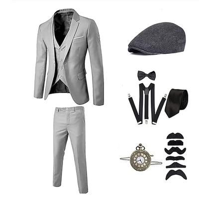 Classico Anni Ruggenti Anni 1920 Pantaloni Abiti Completi Blazer Gentiluomo Gangster Tinta unita Costume Per uomo Feste Performance Data Cravatta Top Pantaloni