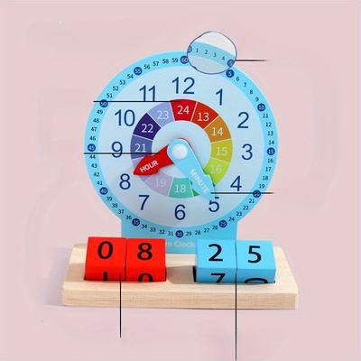 TEMU Wooden Early Education Alarm Clock Block Cube Game, Learning Tools Educational Time Teaching Shape Color Number Puzzle Aids Christmas Gift