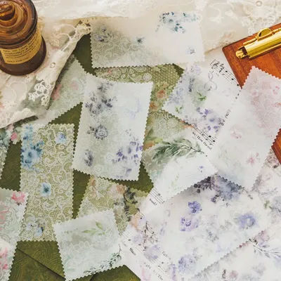 20 pcs Lace lace material paper PET plant ledger sticker Floral pattern decorative decal Scrapbooking accessories