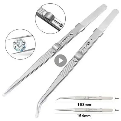 Professional Stainless Steel Tweezers Adjustable With Buckle Slide Lock Antistatic For Diamond Gem Jewelry Making Precision Tool