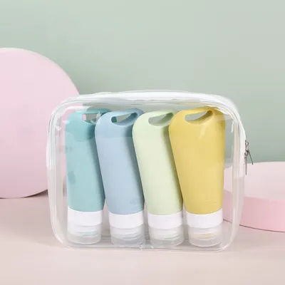90ml 1/3/4PCS Travelling Dispenser Bottle Set Portable Empty Lotion Bottle Leak-proof Silicone Hose Wash Jar Cosmetic Container