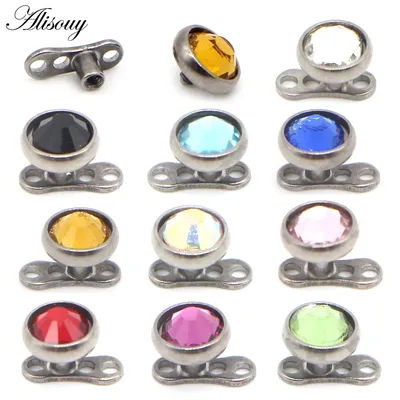 Alisouy 1pc Stainless Piercing Micro Dermal Micro Dermal Anchor Crystal Top Dermal Piercing Surface Piercing 16G Body Jewelry