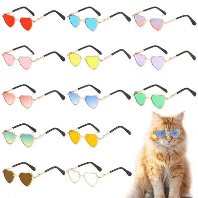 Funny Pet Glasses Heart-Shaped Metal Sunglasses for Cats Small Dogs Dolls Cosplay Party Costume Photo Props Cosplay Eyeglasses