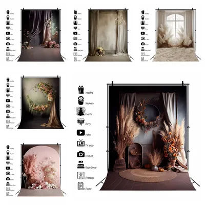 Wedding Photography Backdrop Retro Boho Flowers Curtain Bridal Shower Decor Bride Portrait Photocall Background for Photostudio