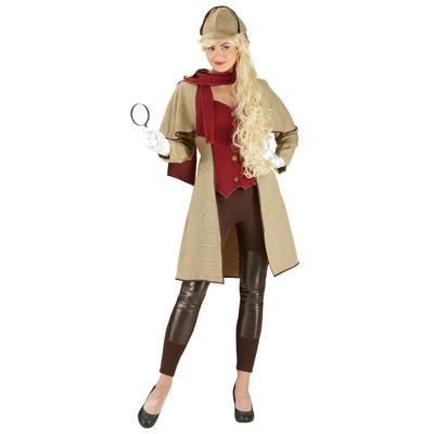 Déguisement de détective pour femmes, marron (à carreaux)/rouge