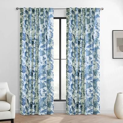 Wide Width Jacobean Garden Light Filtering Dual Header Curtain Panel by Habitat™ in Blue (Size 52" W 95" L)