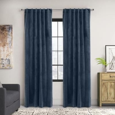 Wide Width Seren Room Darkening Dual Header Curtain Panel by Thermalogic in Navy (Size 50" W 84" L)
