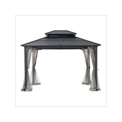 Sunjoy Group 10 x 12 Black Steel Hardtop Gazebo with Hook and Netting
