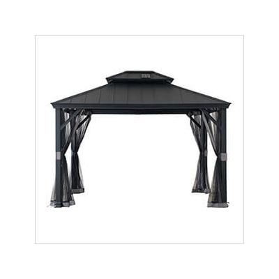 Sunjoy Group 10 x 12 Aluminum Frame 2-Tier Steel Hardtop Solar Powered Gazebo