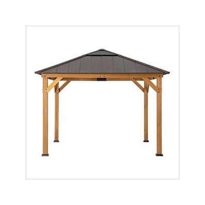 Sunjoy Group 11 x 11 Cedar Framed Gazebo with Steel Hip Roof and Skylight (Brown Roof)