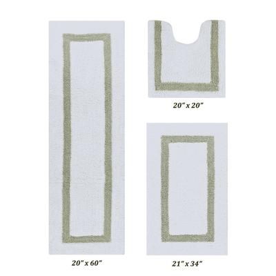 Hotel Collection 100% Cotton 3 Piece (20" X 20" | 21" X 34" | 20" X 60") Bath Rug Set by Brylane Home in White Sage