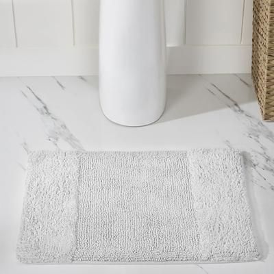 Wide Width Granada Collection 100% Cotton 17" X 24" Rectangle Bath Rug by Brylane Home in White (Size 17" W 24" L)