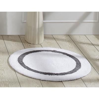 Hotel Collection 100% Cotton 30" Round Bath Rug by Brylane Home in White Gray