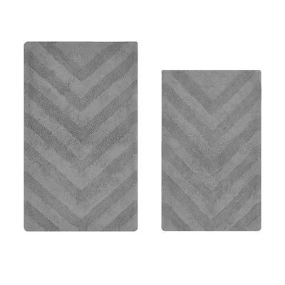 Hugo Collection 100% Cotton 2 Piece (21" X 34" | 24" X 40") Bath Rug Set by Brylane Home in Gray