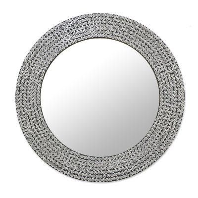 Silvery Shine,'Circular Shimmering Metal Wall Mirror from India'