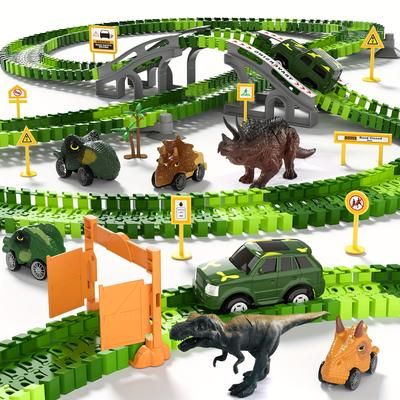 TEMU 169 Pcs Dinosaur Race Car Track Toys For Kids Toddler Boys Ages 3-5 4-7, Dinosaur Race Tracks Toys For Kids Boys