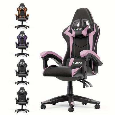 TEMU Adjustable Swivel Pu Leather Gaming Chair With Headrest And Lumbar Support