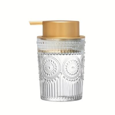 TEMU 1pc Embossed Glass Soap Dispenser With Rustic Golden Pump, Refillable Liquid Hand Soap Containers For Bathroom And Kitchen Decor