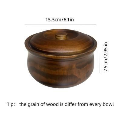 TEMU Handcrafted Solid Wood Serving Bowl With Lid - Rice, Noodles & Soup - & Dining Accessory