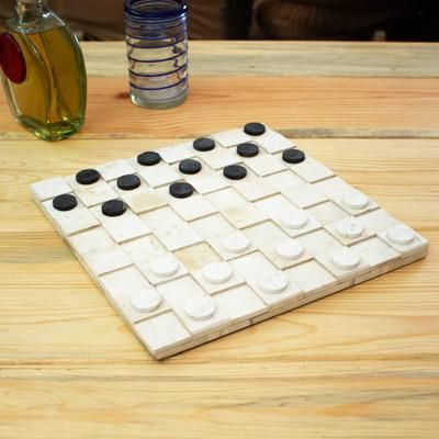 'Minimalist Hand-Carved Black and White Marble Checker Set'