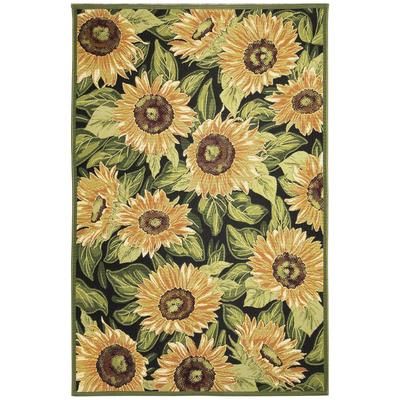 Marina Sunflowers Indoor/Outdoor Area Rug Black by Brylane Home in Black (Size 8'10"X11'9")