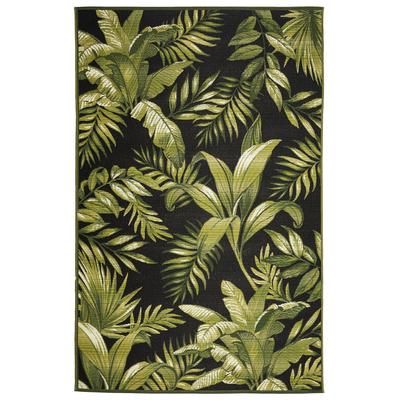 Marina Jungle Leaves Indoor/Outdoor Area Rug Black by Brylane Home in Black (Size 3'3"X4'11")