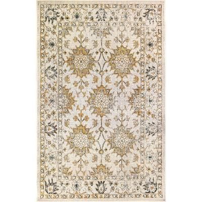 Carmel Vintage Floral Indoor/Outdoor Area Rug Black by Brylane Home in Sand (Size 1'11"X4'11")