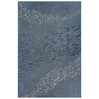 Carmel School Of Fish Indoor/Outdoor Area Rug Aqua by Brylane Home in Navy (Size 1'11"X4'11")