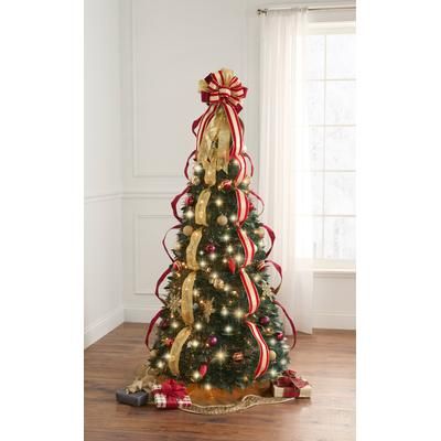 Fully Decorated Pre-Lit 6 Pop-Up Christmas Tree by BrylaneHome in Burgundy Gold