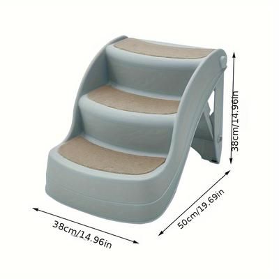 TEMU Grey Dog Folding Stairs Bed Sofa Ladder Small Dog Ladder Plastic Non-slip Household Climbing Steps