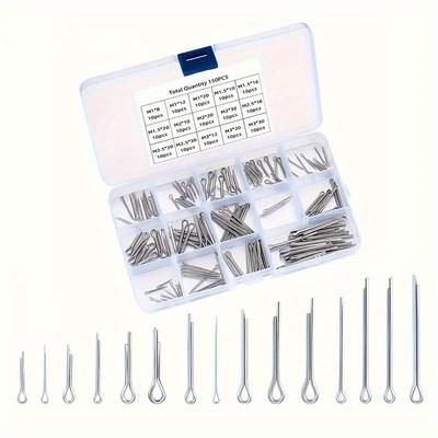 TEMU 150 Piece Stainless Steel Cotter Pin Set, 15 Sizes Cotter Pin Clip Key Fastener Accessory Kit For Automotive, Automobile, Machinery, Truck, Lawn Mower, Small Engine Repair