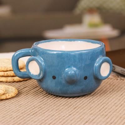 'Handmade Elephant-Shaped Ceramic Demitasse from Thailand'